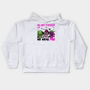 Skulls In October We Wear Pink Breast Cancer Awareness Kids Hoodie